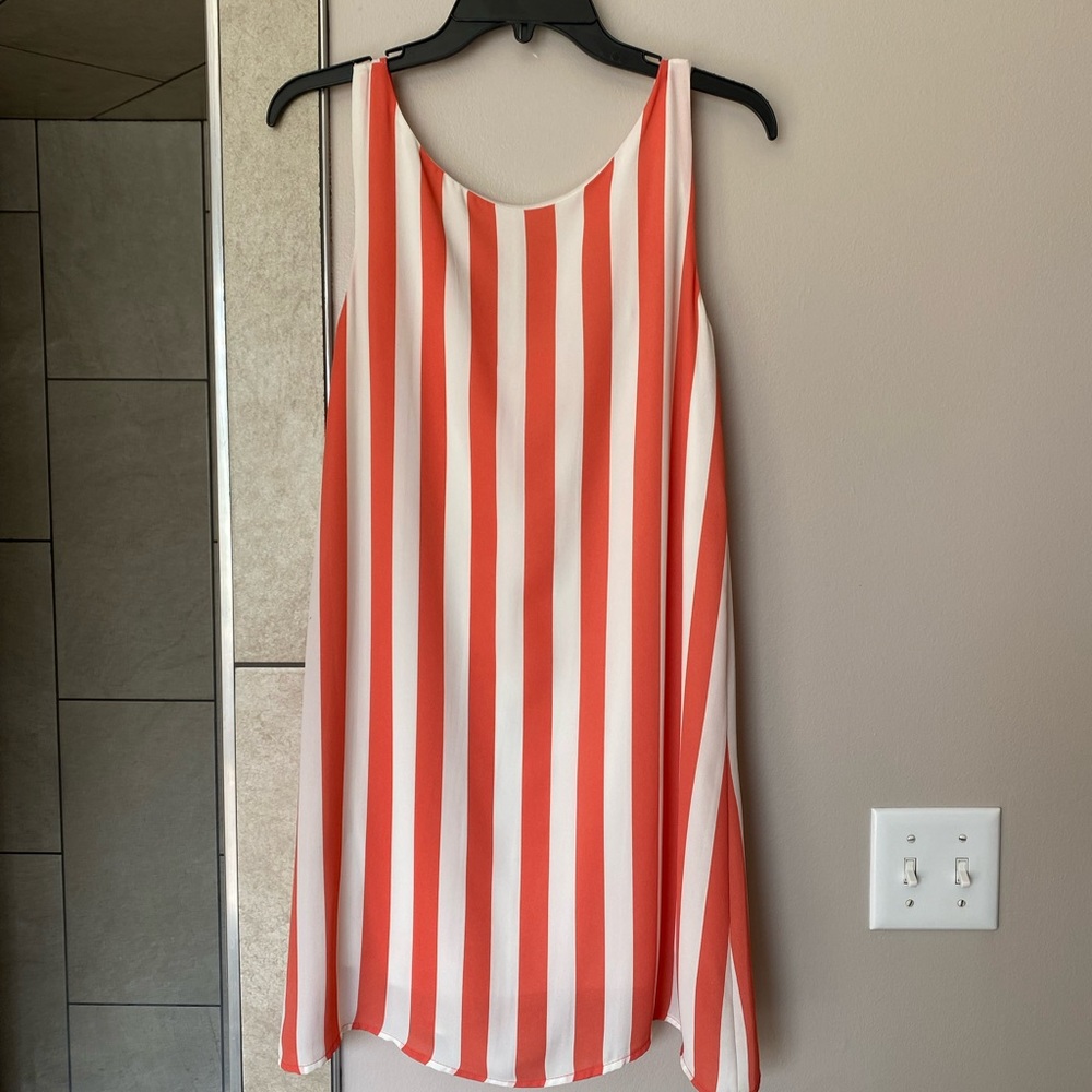 Coral and white striped dress